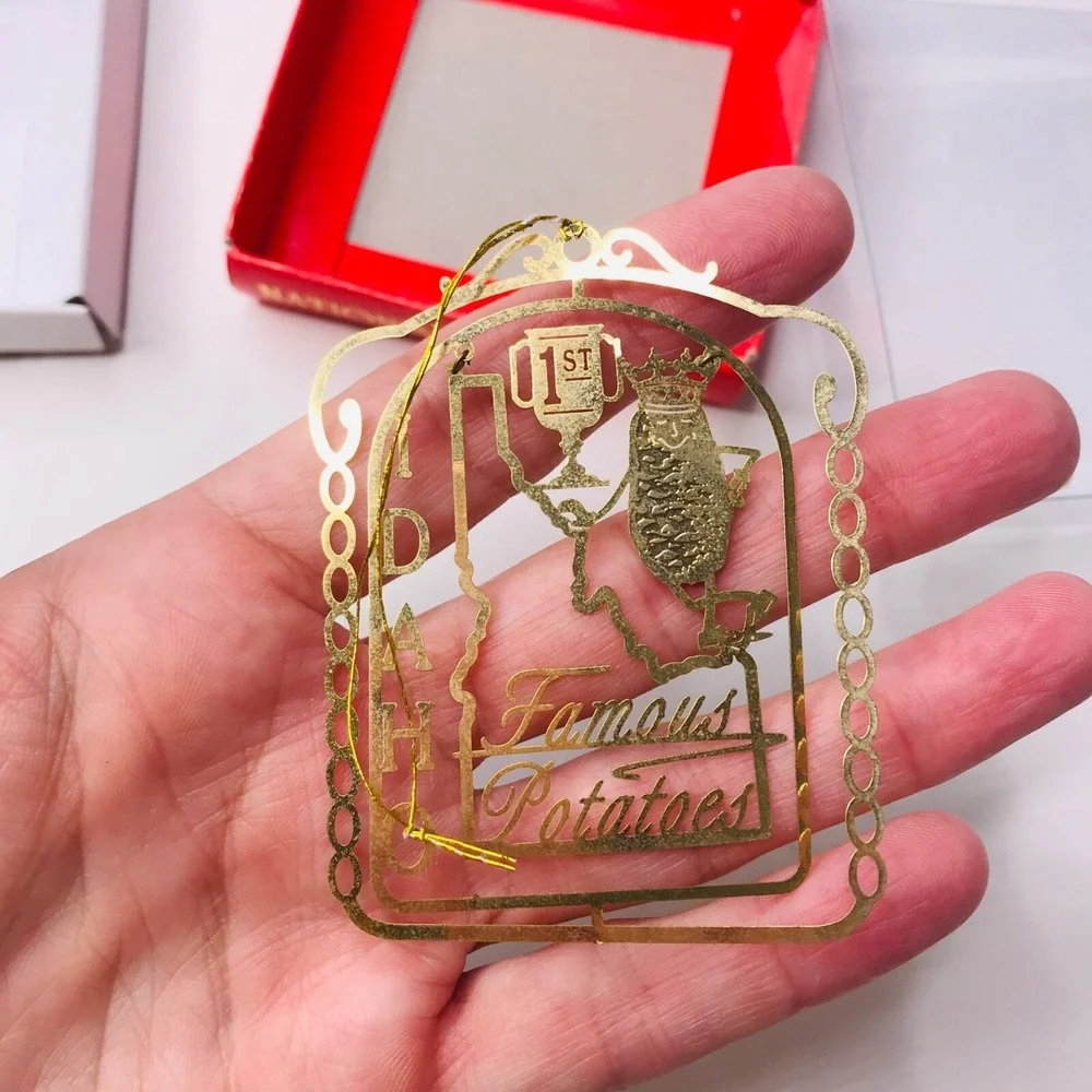 Idaho Famous Potatoes Christmas Ornament 24k Gold Finish Brass Holiday Boxed